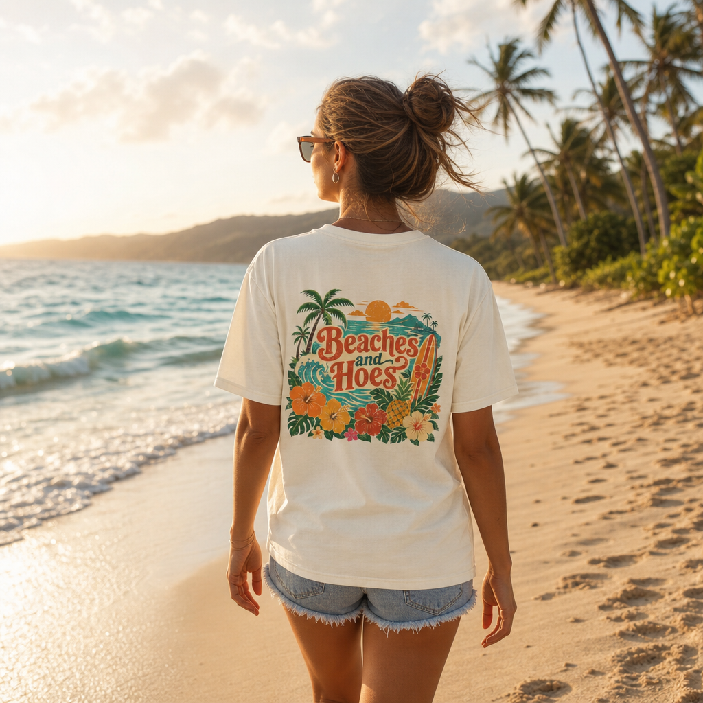 Beaches & Hoes Tropical Sunset Front & Back Tee