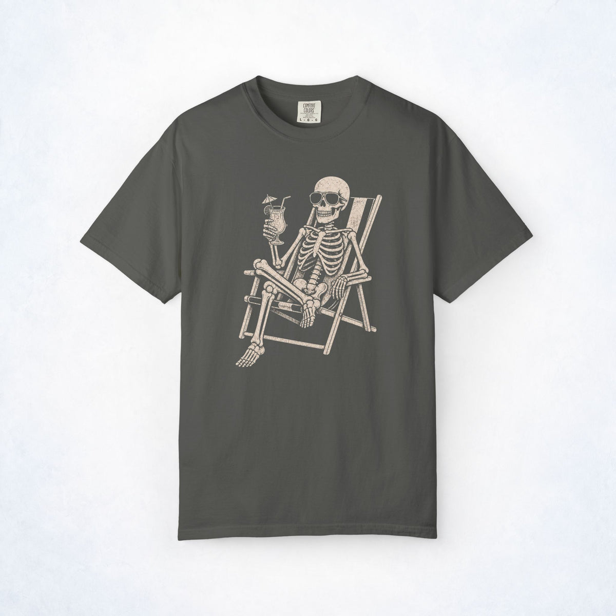 Skelly Skeleton Beach Chair Cocktail Graphic Tee