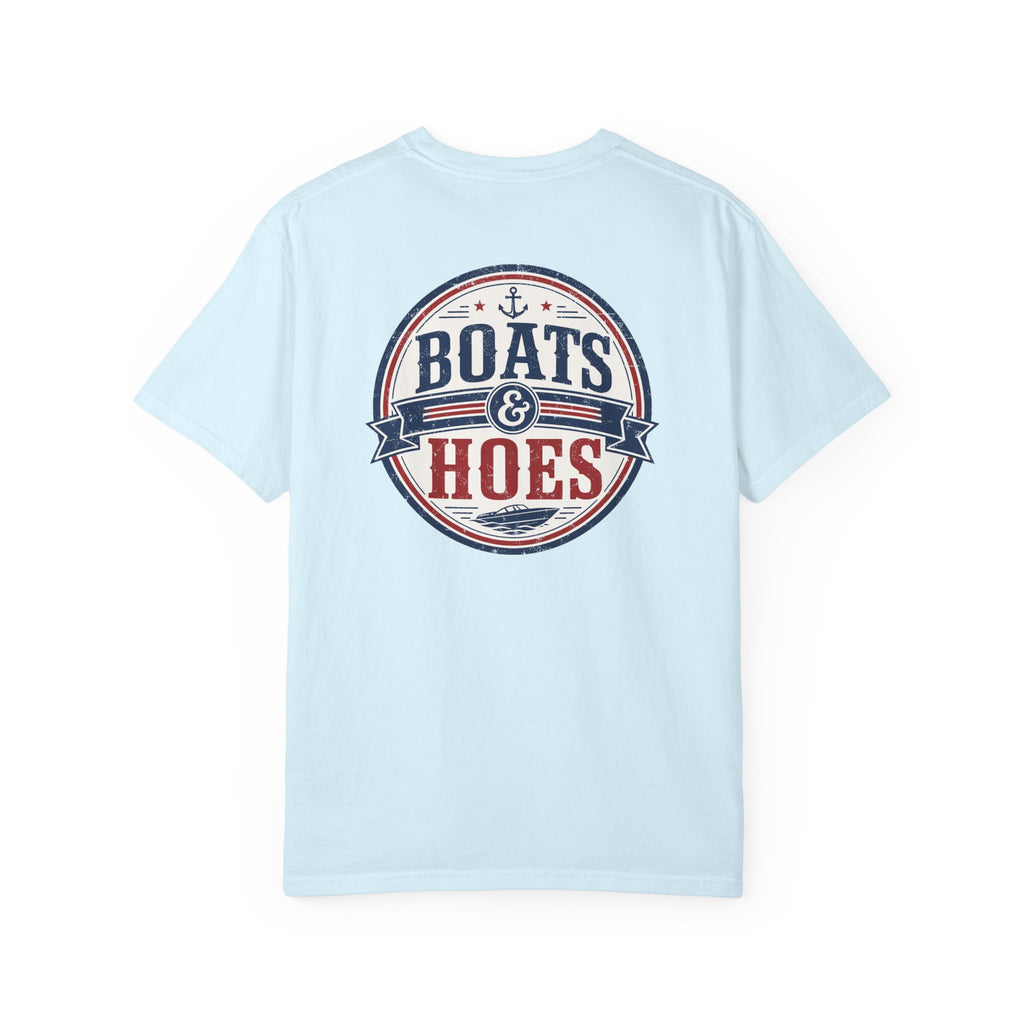 Boats & Hoes Vintage Nautical Badge Front and Back Tee