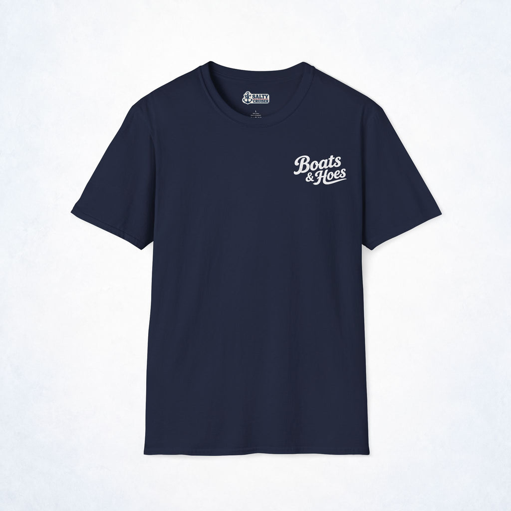 Boats & Hoes Retro Sunset Pontoon Front & Back Tee