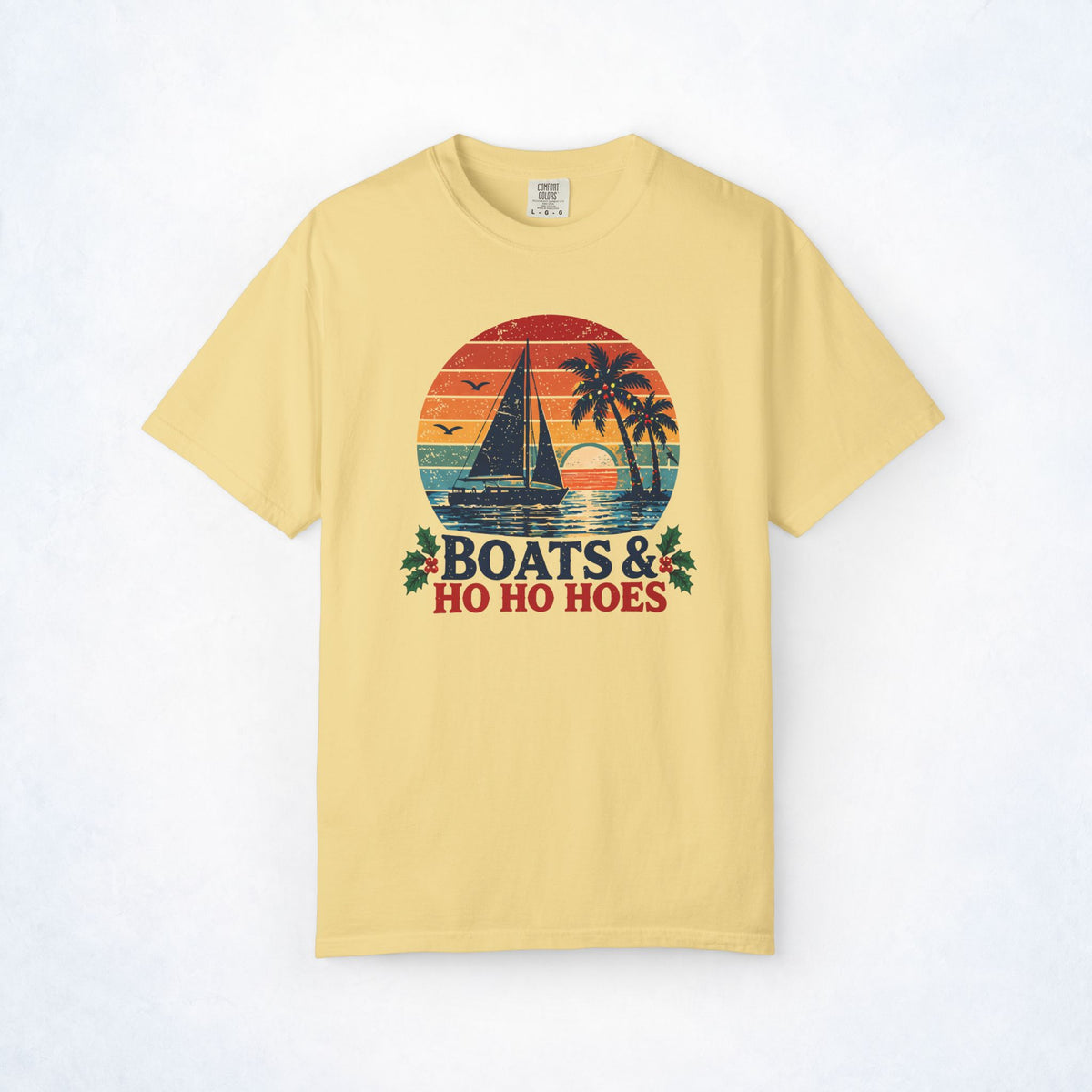 Boats & Ho Ho Hoes Retro Sailboat Christmas Tee