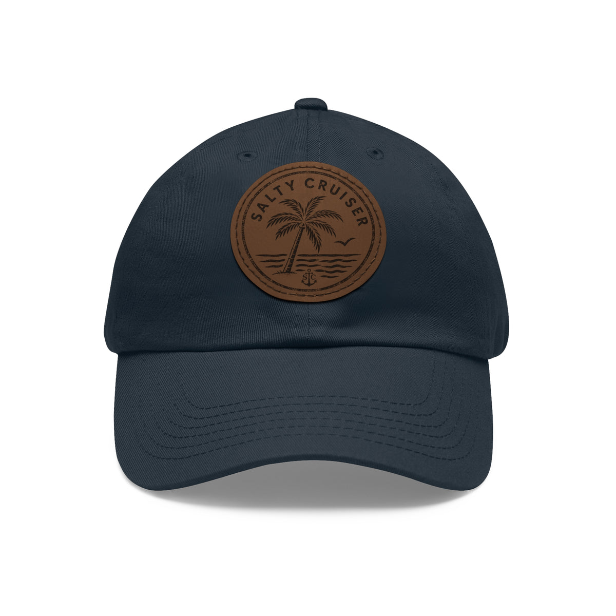 Salty Cruiser Coastal Palm Leather Patch Dad Hat