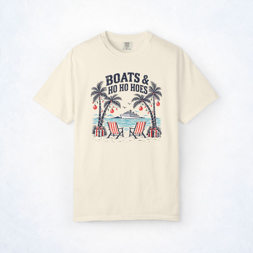 Boats & Ho Ho Hoes Tropical Christmas Cruise Tee