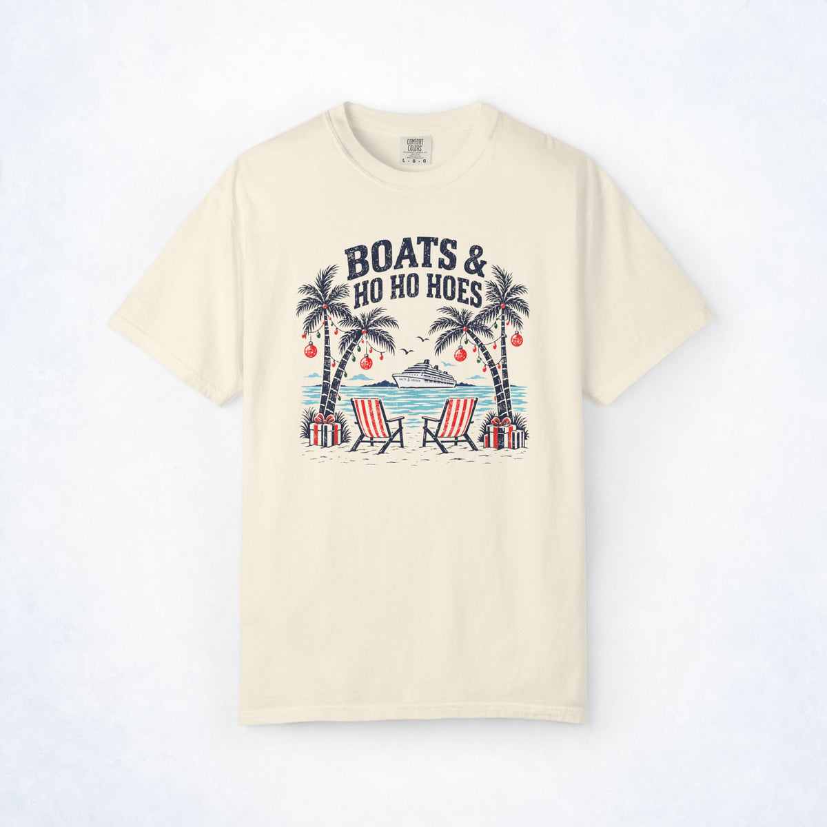 Boats & Ho Ho Hoes Tropical Christmas Cruise Tee