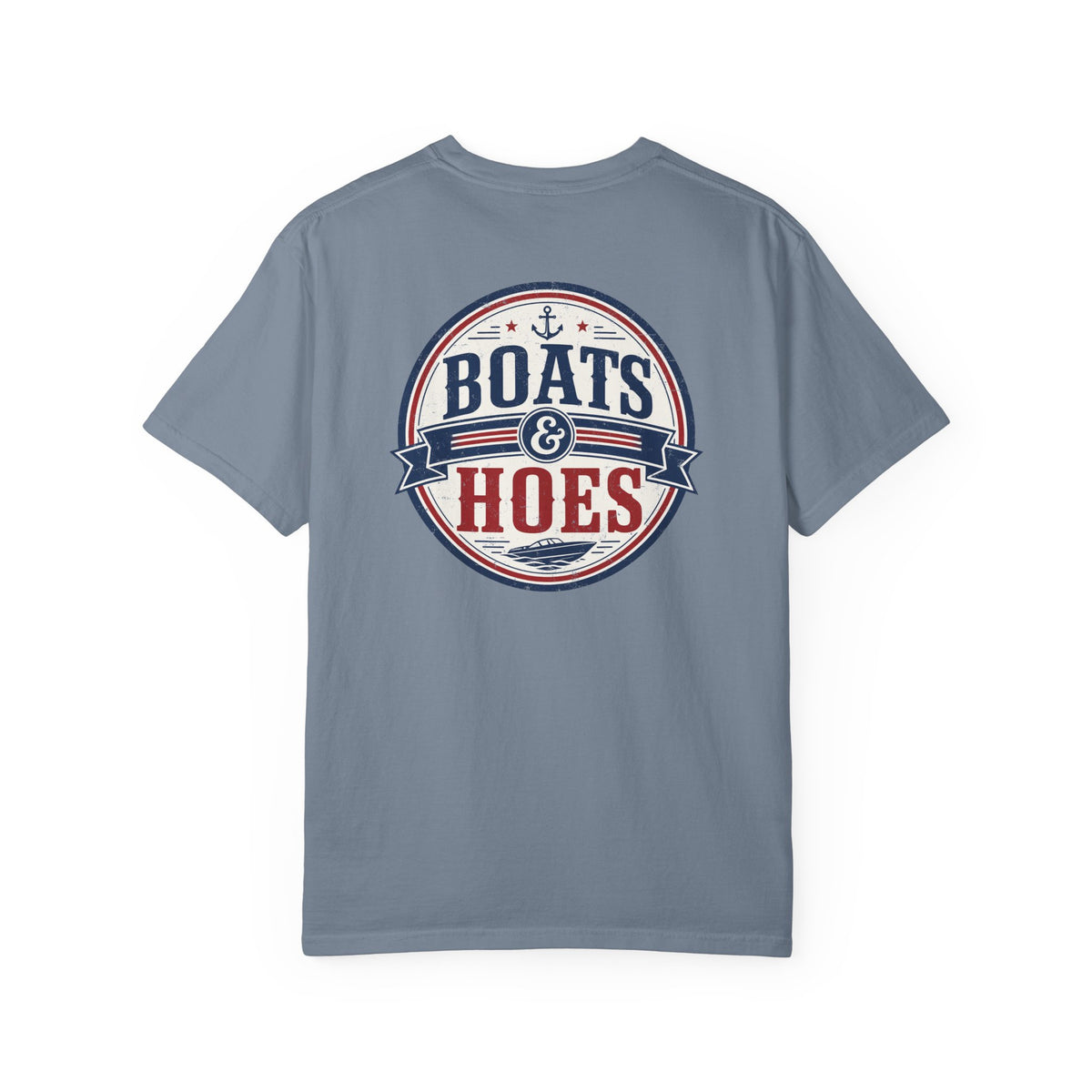Boats & Hoes Vintage Nautical Badge Front and Back Tee