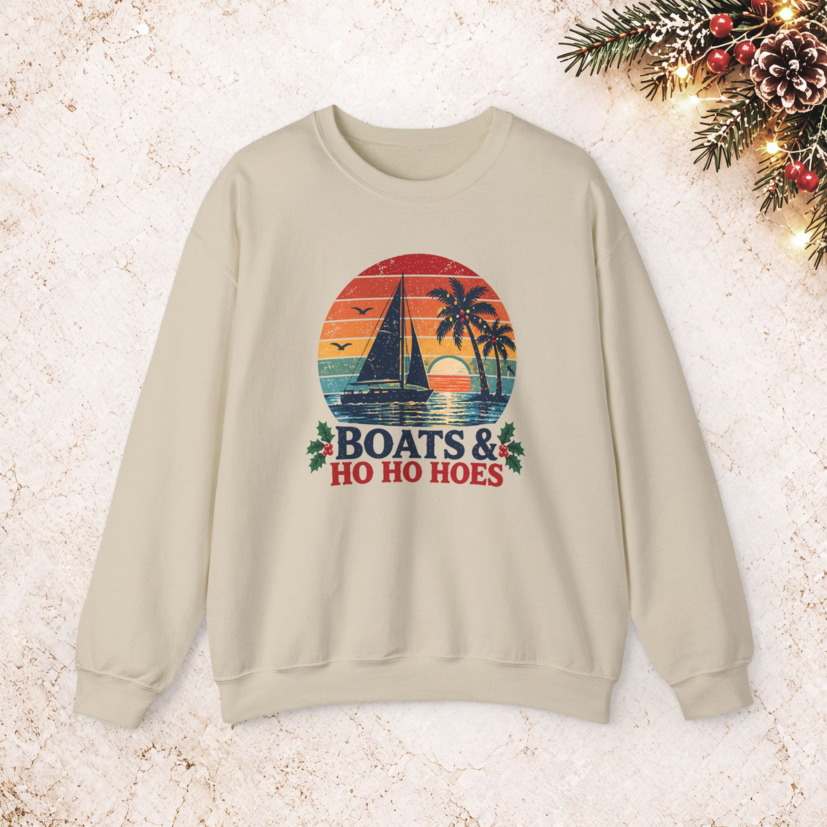 Boats & Ho Ho Hoes Retro Sailboat Christmas Sweatshirt