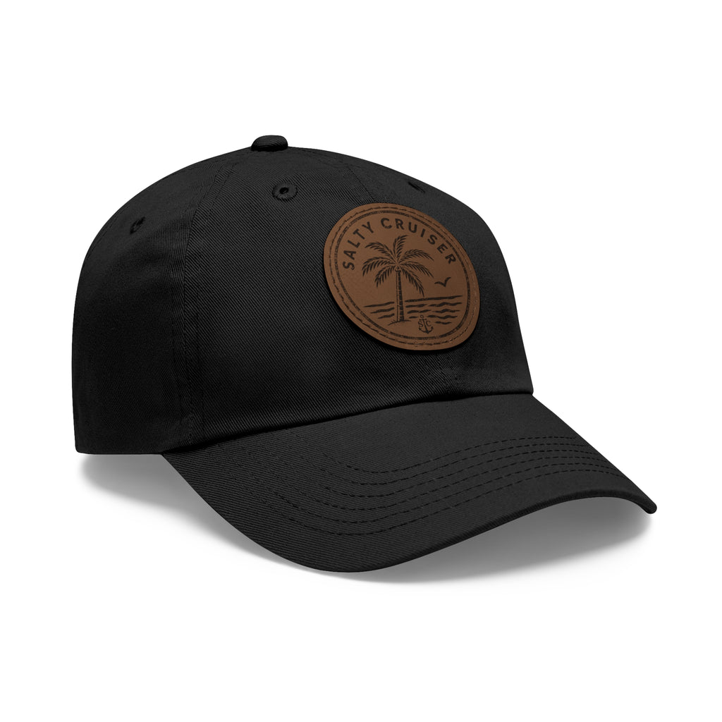 Salty Cruiser Coastal Palm Leather Patch Dad Hat