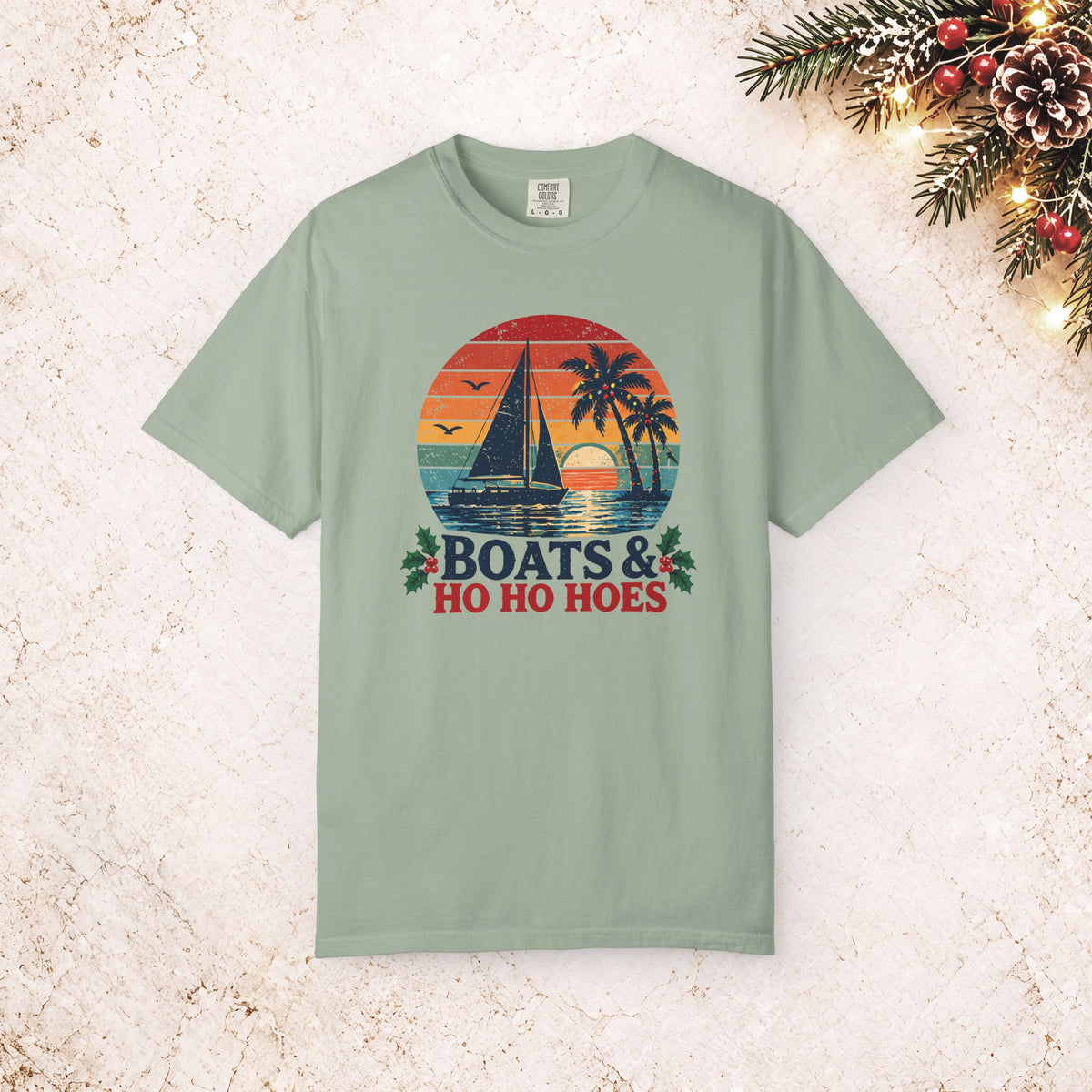 Boats & Ho Ho Hoes Retro Sailboat Christmas Tee