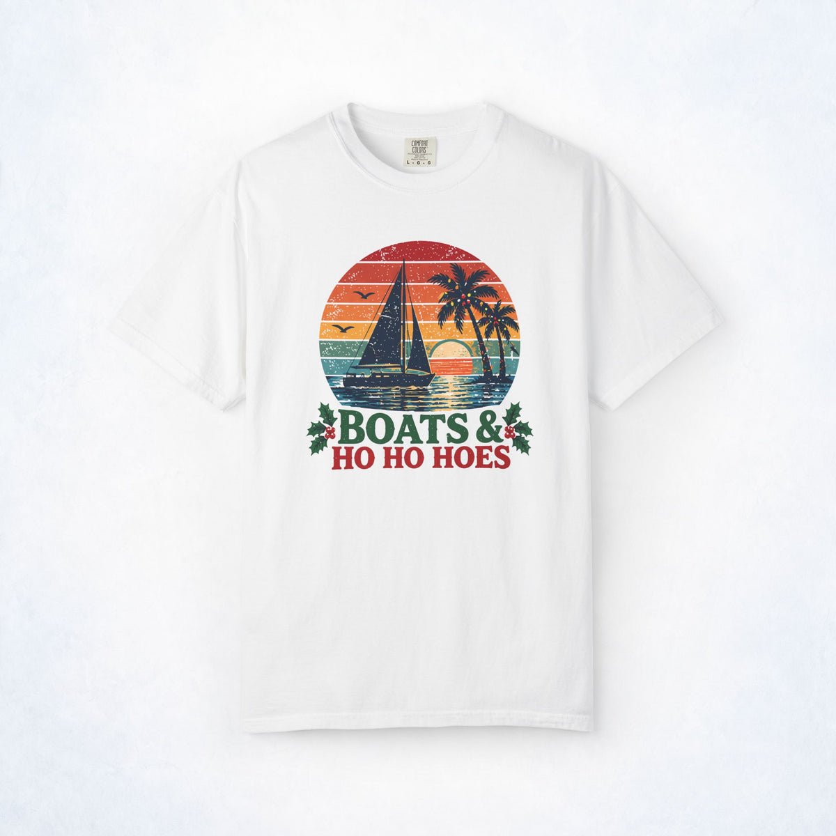Boats & Ho Ho Hoes Retro Sailboat Christmas Tee