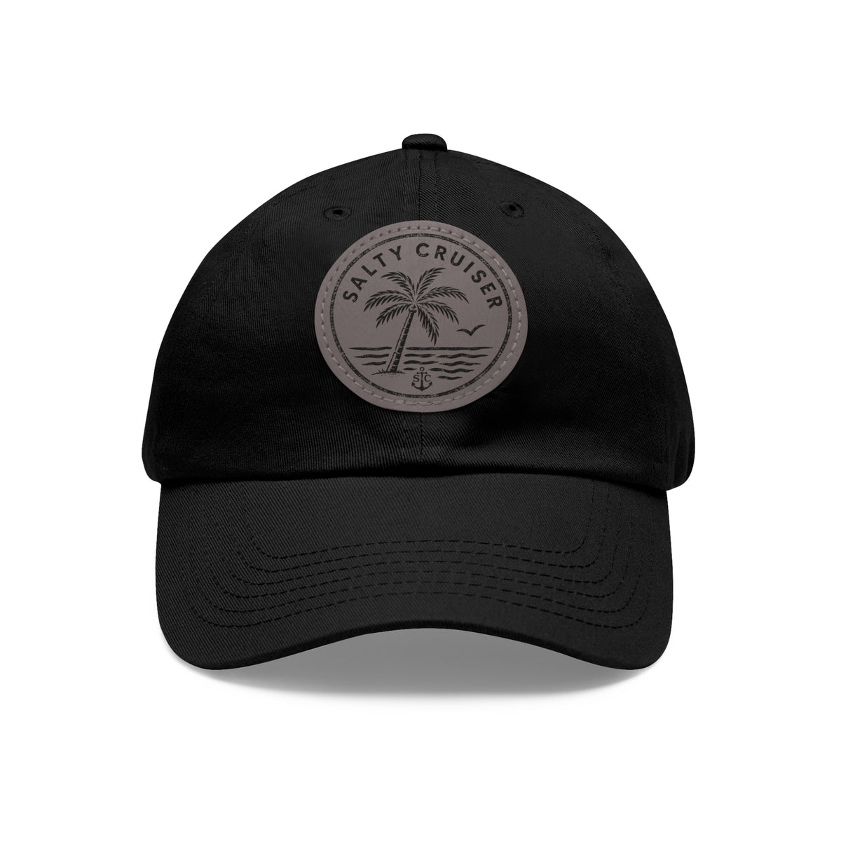 Salty Cruiser Coastal Palm Leather Patch Dad Hat