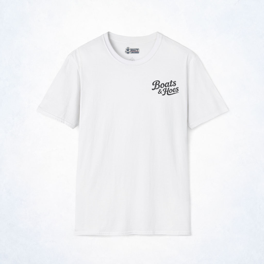 Boats & Hoes Retro Sunset Pontoon Front & Back Tee