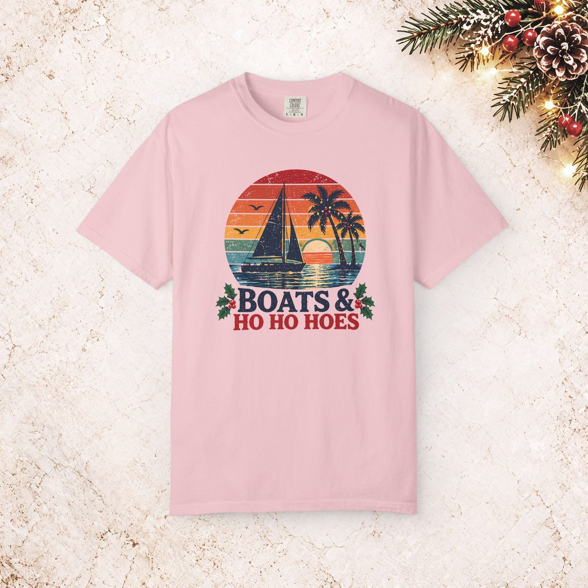 Boats & Ho Ho Hoes Retro Sailboat Christmas Tee