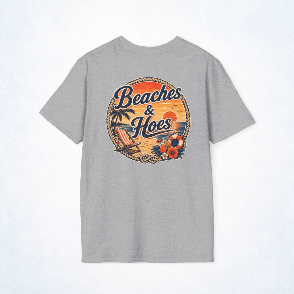 Beaches & Hoes Retro Sunset Front & Back Tee
