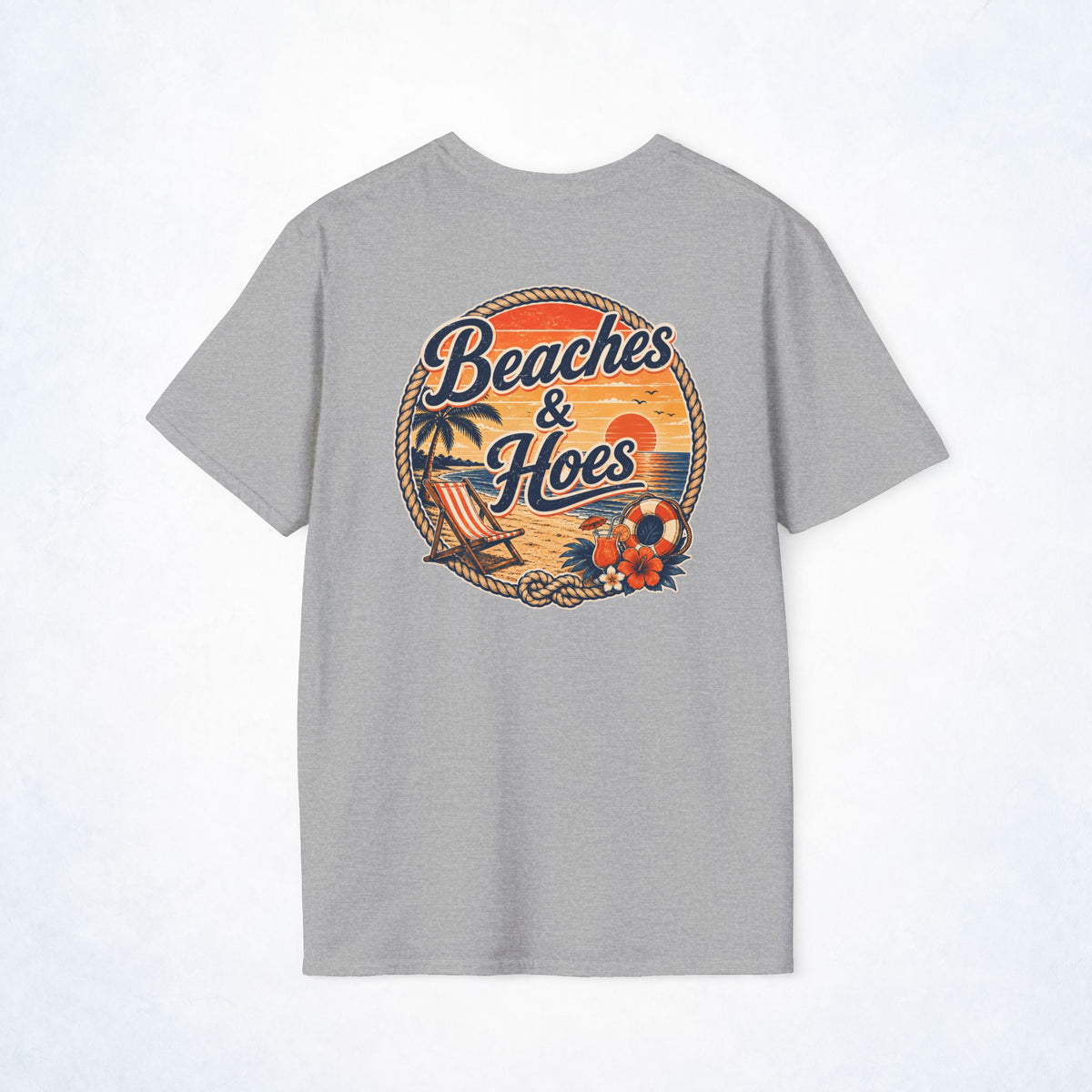 Beaches & Hoes Retro Sunset Front & Back Tee