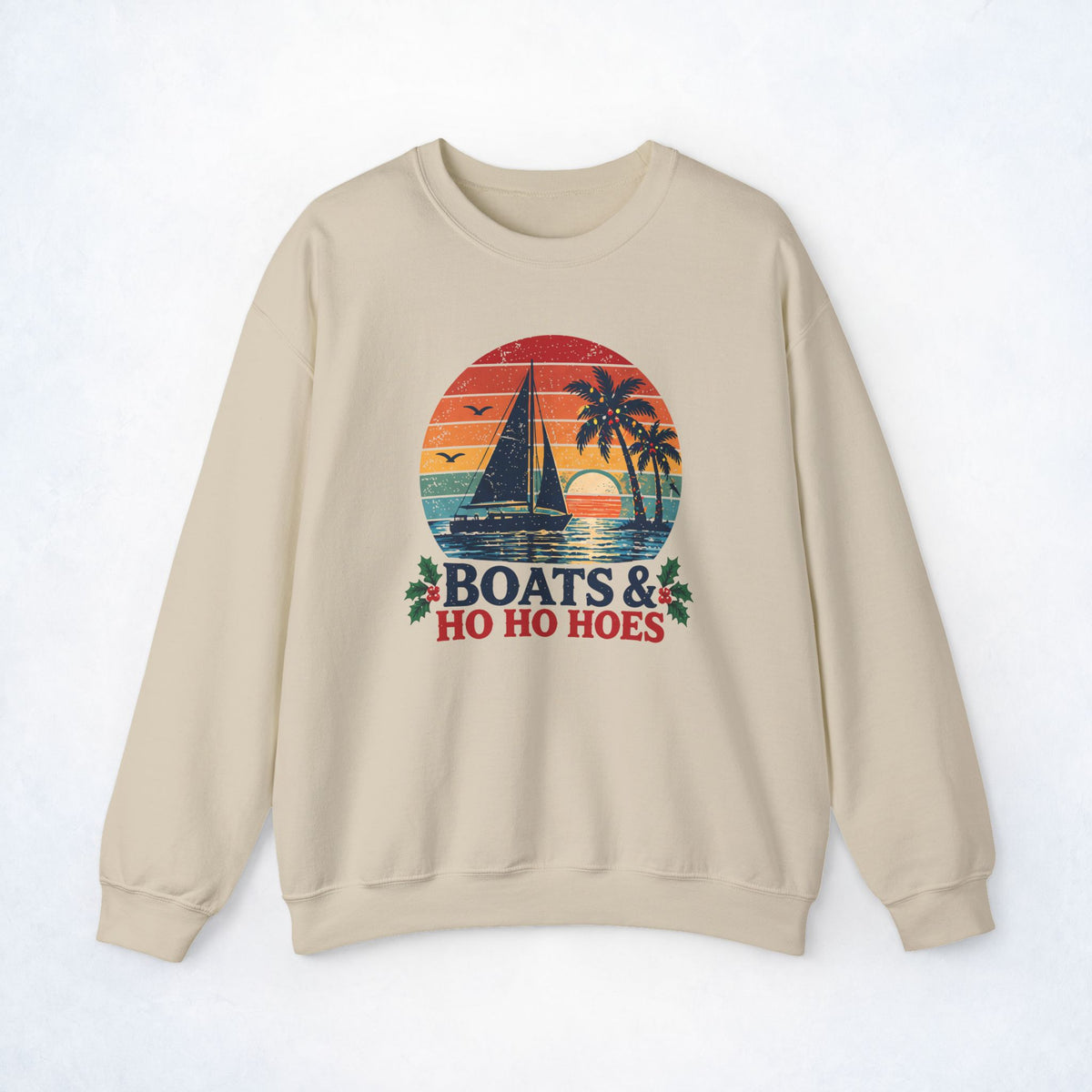 Boats & Ho Ho Hoes Retro Sailboat Christmas Sweatshirt