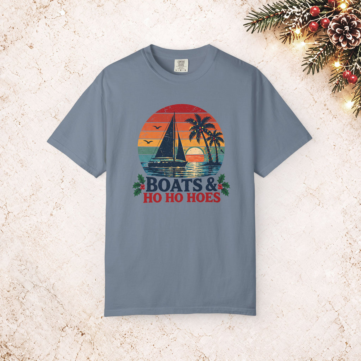 Boats & Ho Ho Hoes Retro Sailboat Christmas Tee