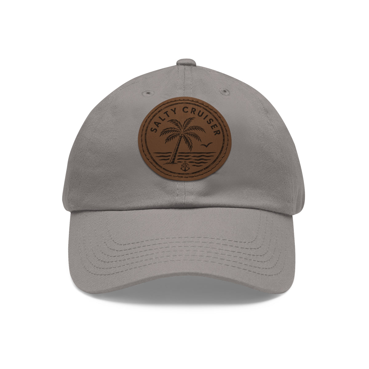 Salty Cruiser Coastal Palm Leather Patch Dad Hat