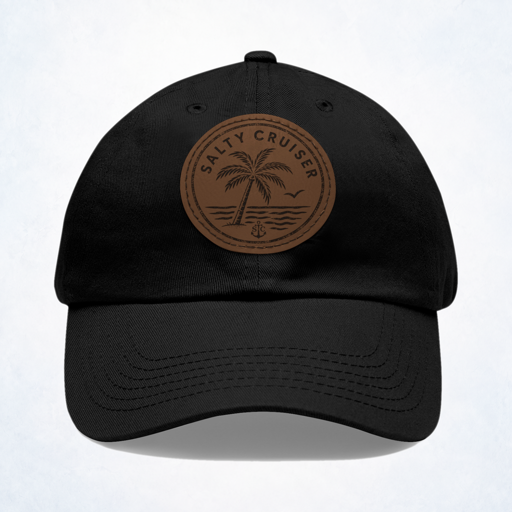 Salty Cruiser Coastal Palm Leather Patch Dad Hat