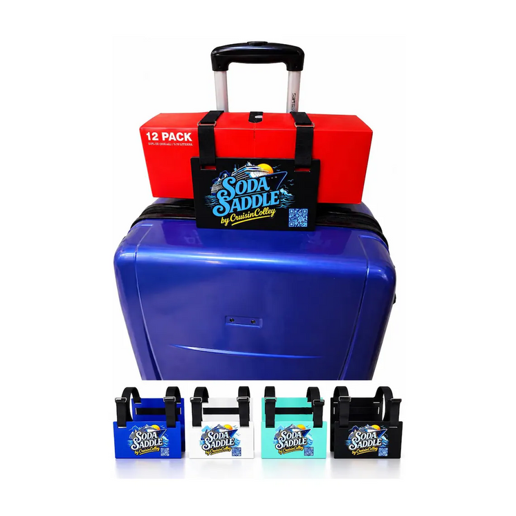 Soda Saddle 12-pack cruise luggage carrier available in black, white, blue and turquoise